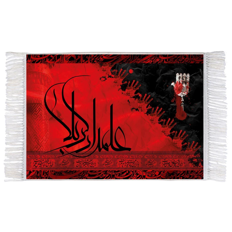 فرش ماشینی دیوارکوب اطلس آبی طرح علمدار کربلا مدل T2378