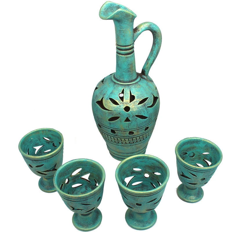 ست 5 تکه پارچ و لیوان سفالی کد M2