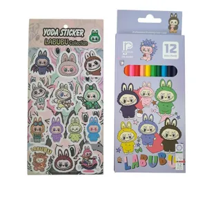 مداد رنگی 12 رنگ مدل پاستلی پردون طرح لبوبو کد mn54 به همراه برچسب بسته 2عددی