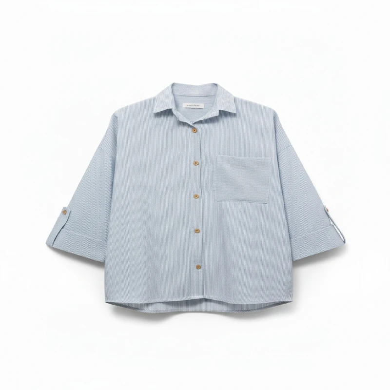 شومیز آستین سه ربع یقه برگردان زنانه مدل تک جیب