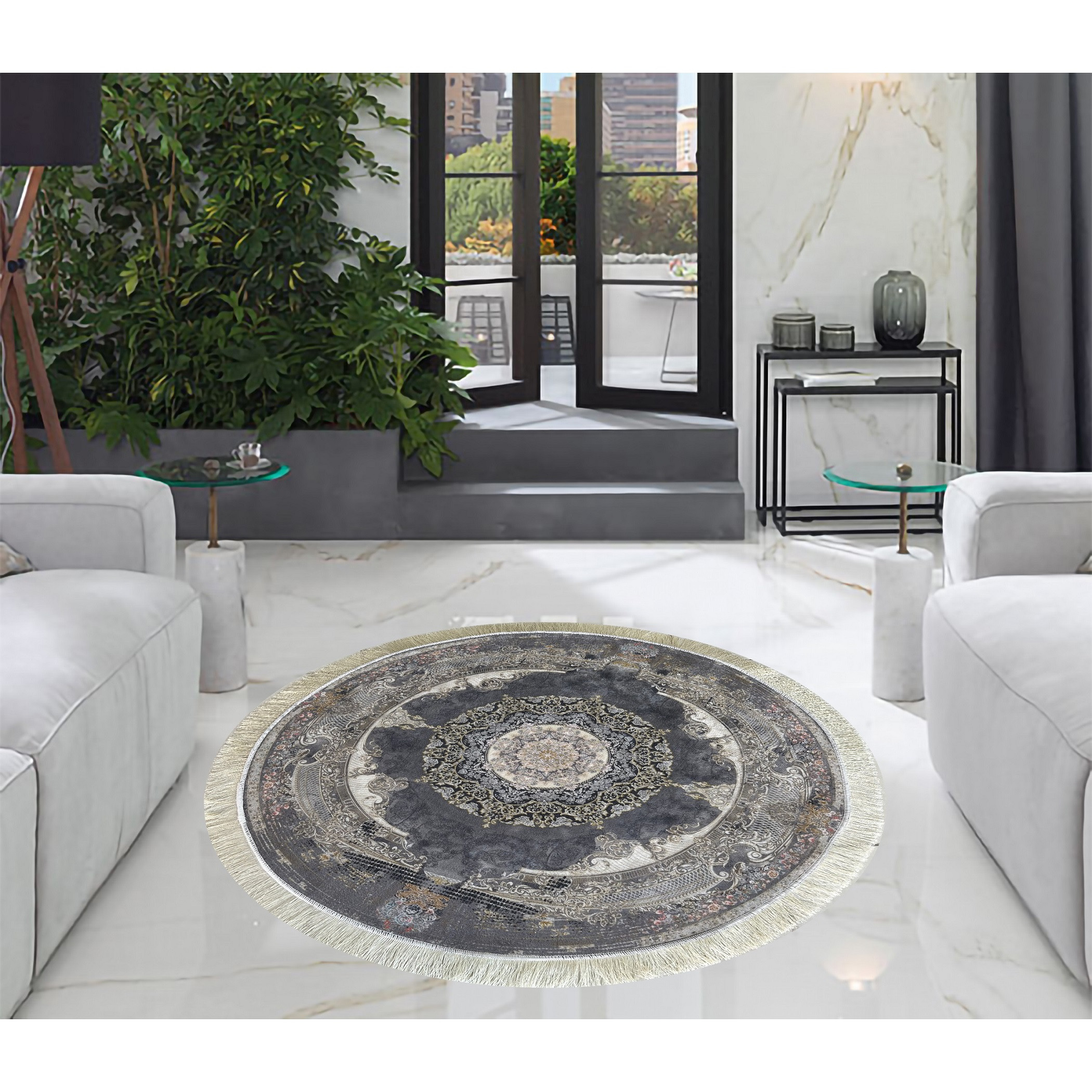 فرش پارچه ای سارای مدل دایره مخملی ترک کد 1128