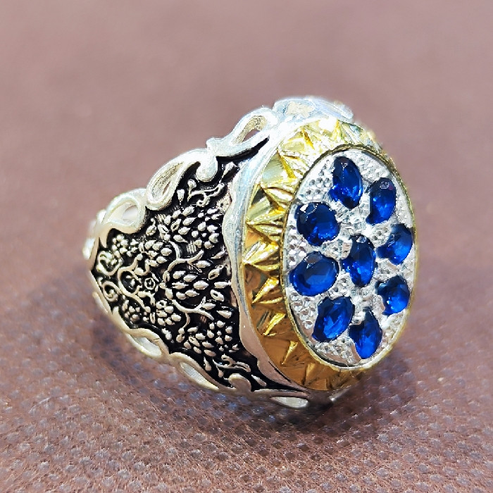 انگشتر نقره مردانه مدل سنگ یاقوت کبود کد‌ 3310