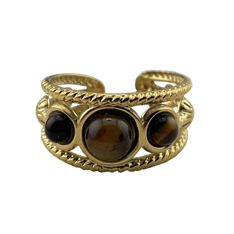 انگشتر زنانه مدل سه نگین طرح چشم ببر 