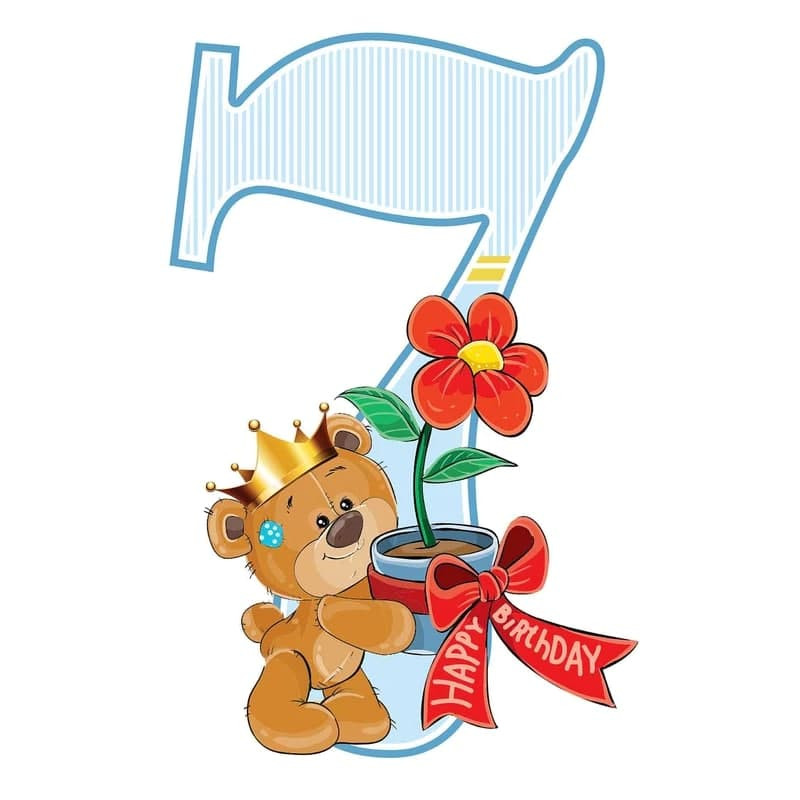 استند رومیزی تولد مدل عدد 7 طرح تدی پسر