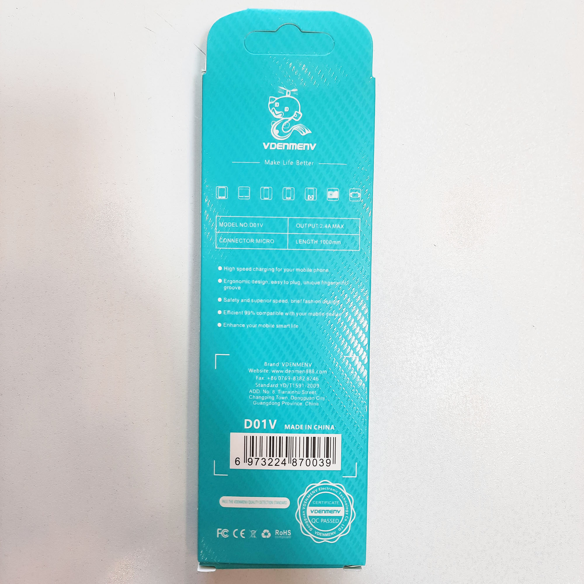 کابل تبدیل USB به microUSB وی دنمن وی مدل D01V طول 1 متر