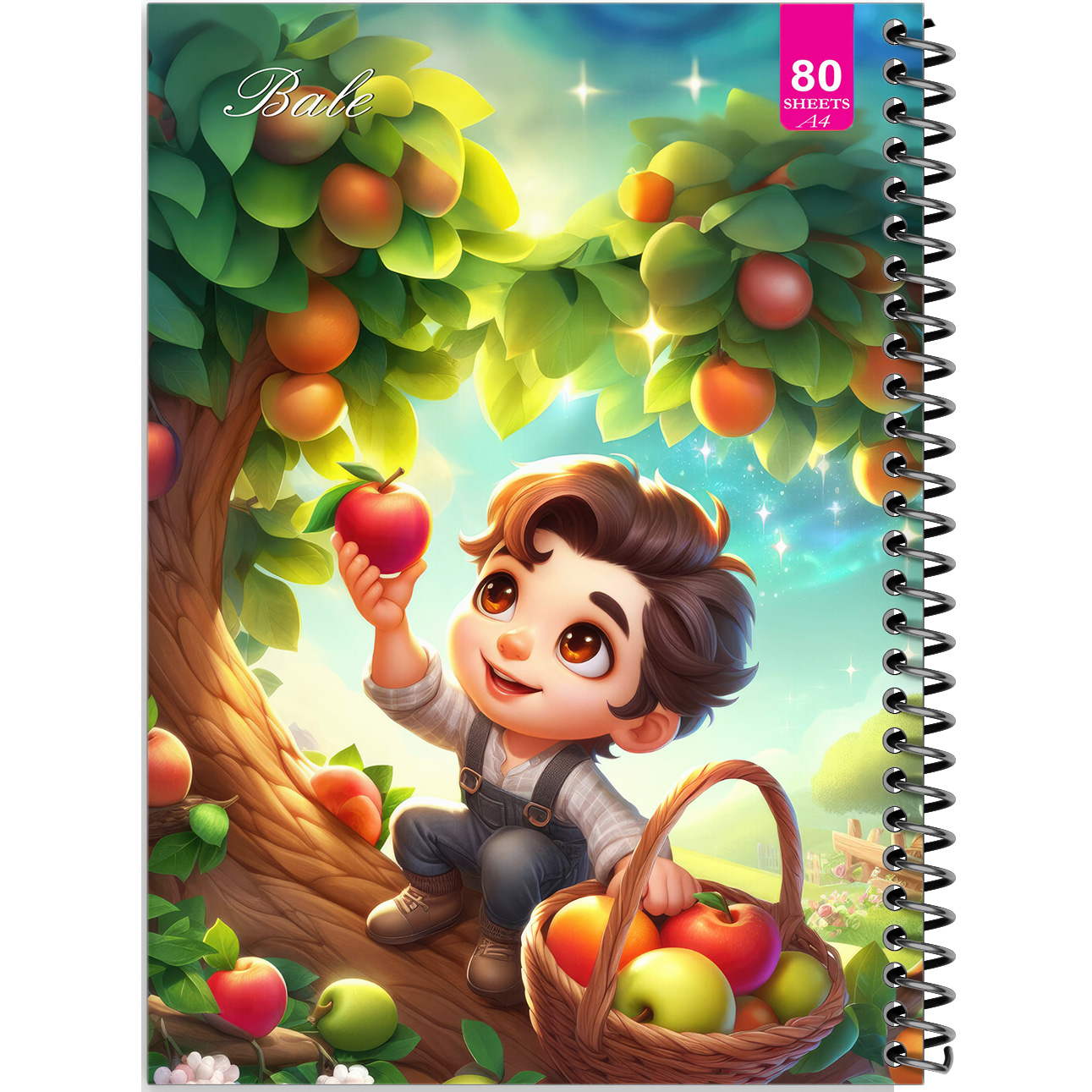 دفتر نقاشی 80 برگ بله مدل رحلی طرح فانتزی پسرانه درخت سیب کد A4-M389