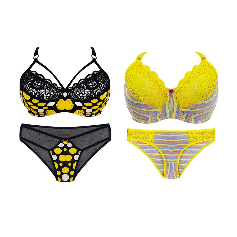 ست شورت و سوتین زنانه مدل راه راه و خالدار رنگ زرد مجموعه 2 عددی