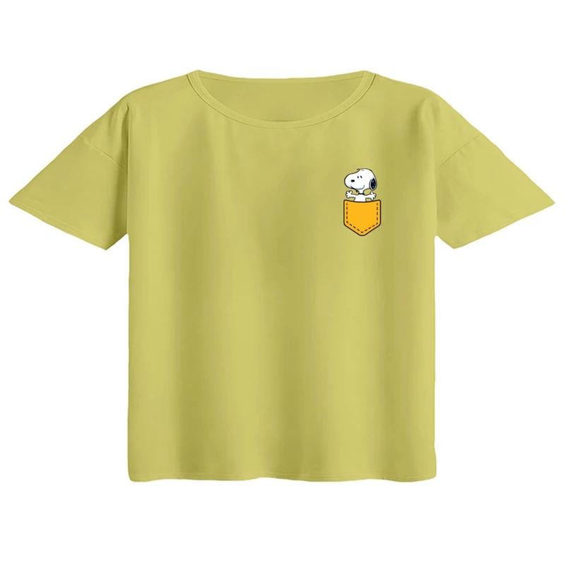 کراپ تی‌شرت آستین کوتاه زنانه مدل اسنوپی کد ۱ رنگ لیمویی