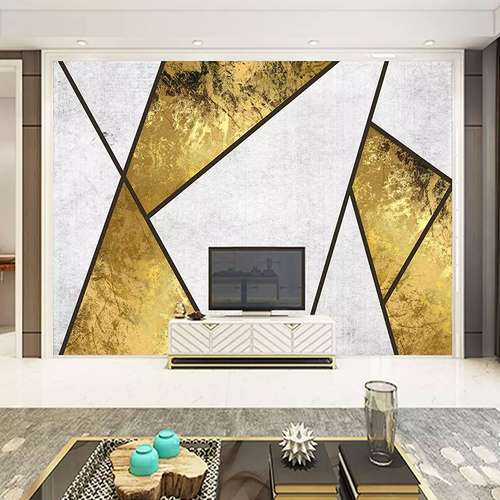 پوستر دیواری سه بعدی مدل زمینه هندسی سفید طلایی DVRF2343