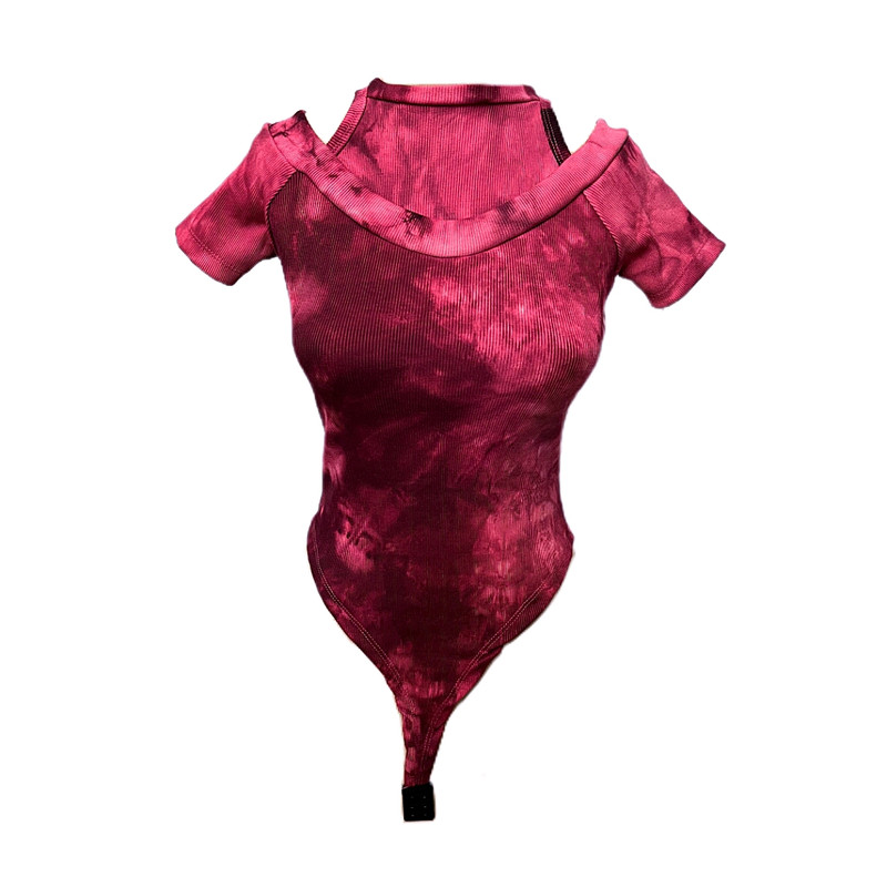 بادی آستین کوتاه زنانه مدل آبرنگی رنگ سرخابی