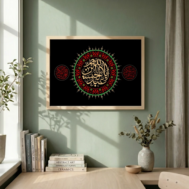 تابلو طرح یا اباعبد الله الحسین مدل G15464 فریم کرم روشن