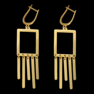 گوشواره طلا 18 عیار زنانه طلای مستجابی طرح مستطیل مدل 670142