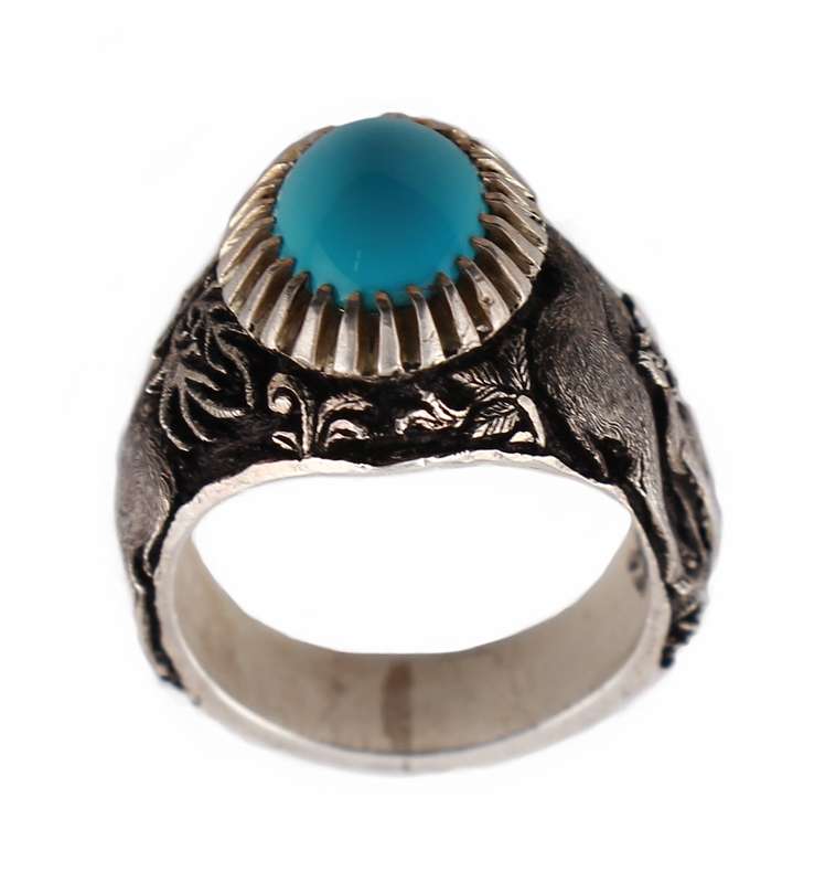 انگشتر نقره مردانه مدل فیروزه طرح آهو انگشتر نقره مردانه مدل فیروزه طرح آهو