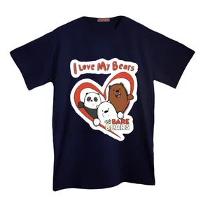 تی شرت لانگ  آستین کوتاه زنانه مدل سه خرس بامزه رنگ سرمه ای