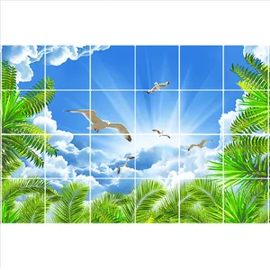 تایل سقفی آسمان مجازی طرح پرنده و نخل کد ST 2565-24 سایز 60x60 سانتی متر مجموعه 24 عددی