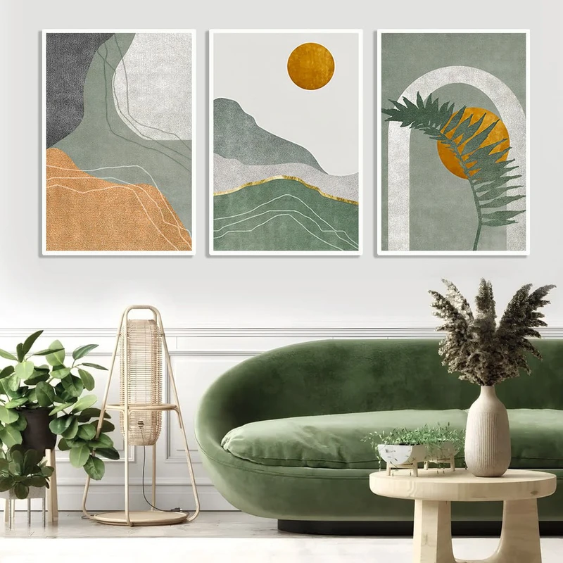 تابلو طرح دکوراتیو مدل مینیمال کد 1356 فریم سفید مجموعه سه عددی