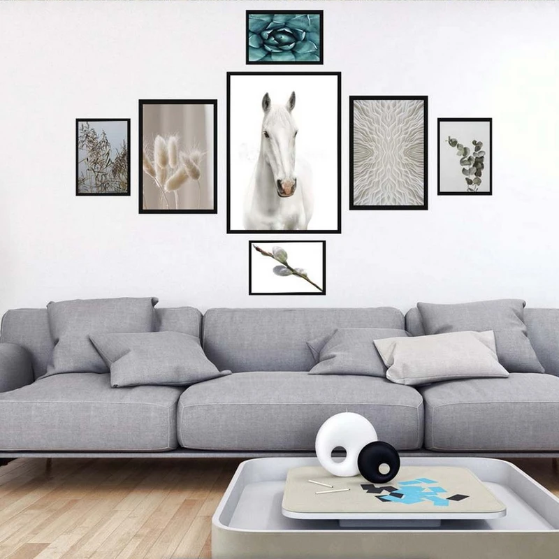 تابلو بکلیت طرح طبیعت و اسب سفید و قاصدک مدل B-2200 مجموعه 7 عددی