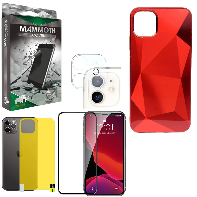 کاور ماموت مدل D-I-A-M-O-N-D مناسب برای گوشی موبایل اپل Iphone 11 به همراه محافظ صفحه نمایش و محافظ پشت گوشی و محافظ لنز دوربین