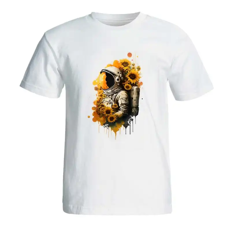 تی شرت آستین کوتاه زنانه مدل فضانورد و گل آفتابگردان