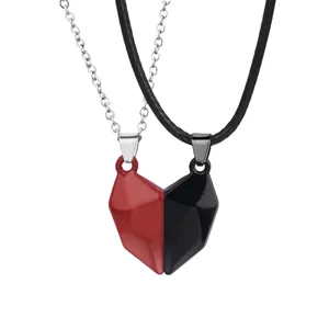 گردنبند مدل قلب مگنتی دوستی الماس مجموعه دو عددی