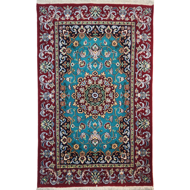 فرش دستبافت یک و نیم متری طرح لچک ترنج نایین 9لا کد 1152
