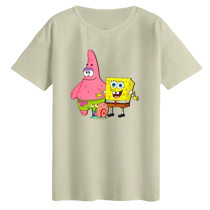 تی‌شرت لانگ آستین کوتاه زنانه مدل باب اسفنجی و پاتریک کد۲ رنگ کرم