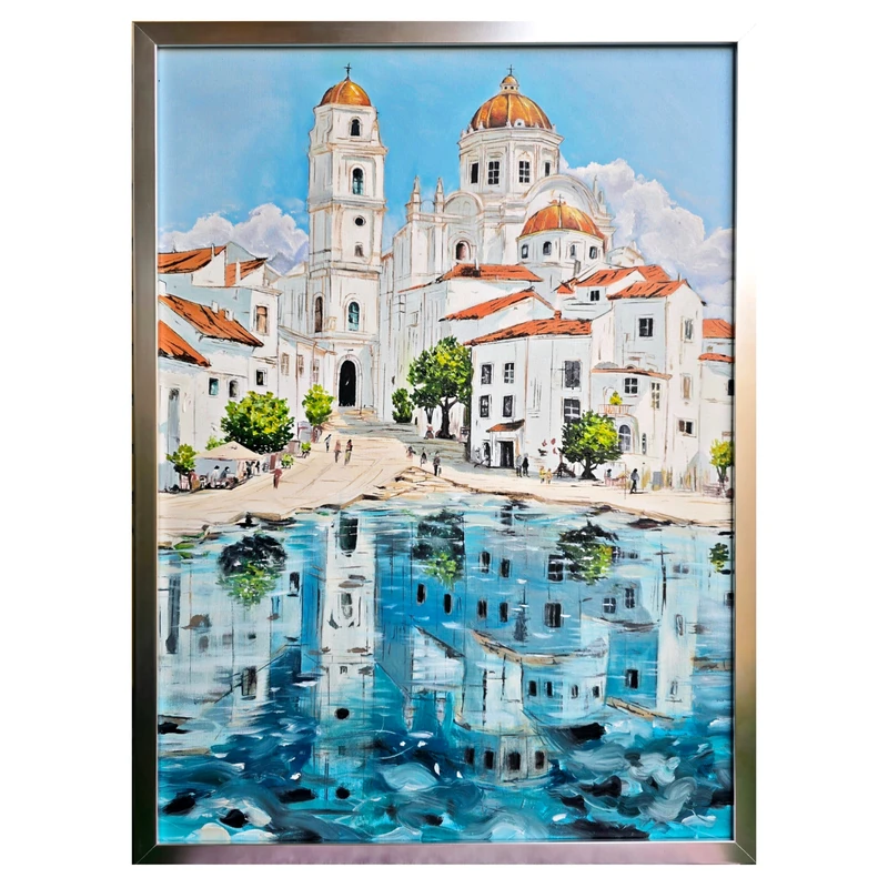 تابلو نقاشی رنگ روغن به سبک رئالیسم طرح ساختمان