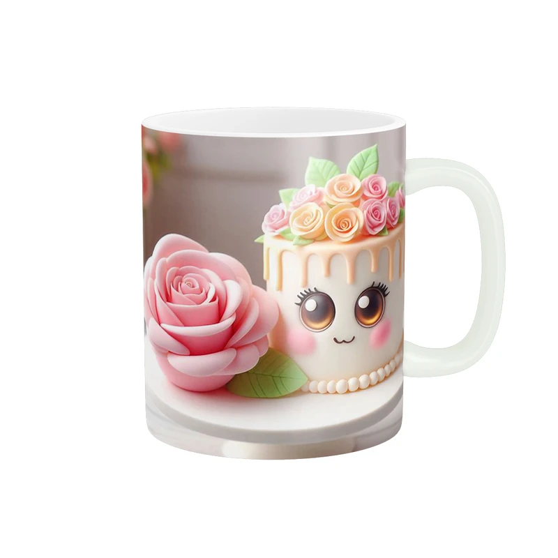 ماگ پاد آفرين طرح کيک تولد و گل رز کد 1154