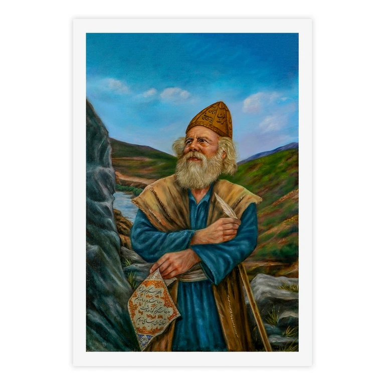 تابلو بکلیت طرح نقاشی رنگ روغن شاعر بابا طاهر عریان مدل W-S10643 فریم سفید