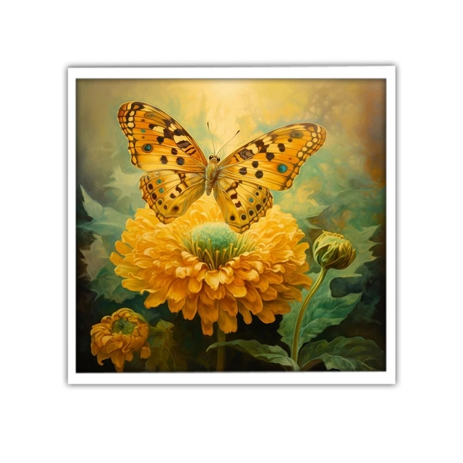 تابلو نوری بکلیت طرح گرافیکی گل داوودی و پروانه مدل لایت باکس W-MID-19692