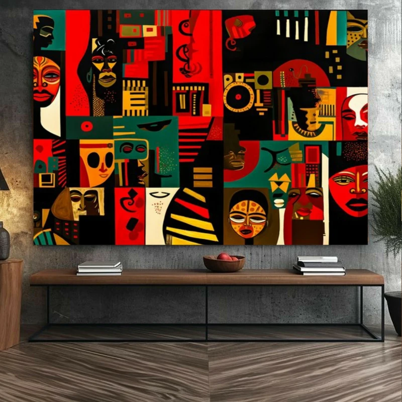 تابلو بوم طرح مخمل نقاشی کوبیسم چهره ها کد BK23314