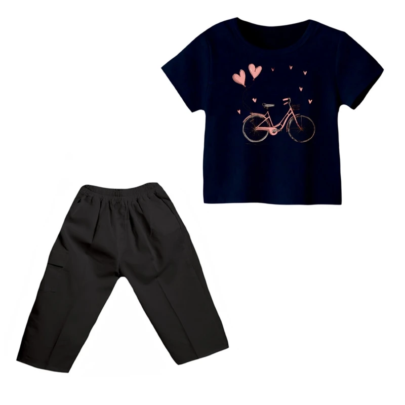 ست تی شرت و شلوارک دخترانه مدل دوچرخه کد ۲