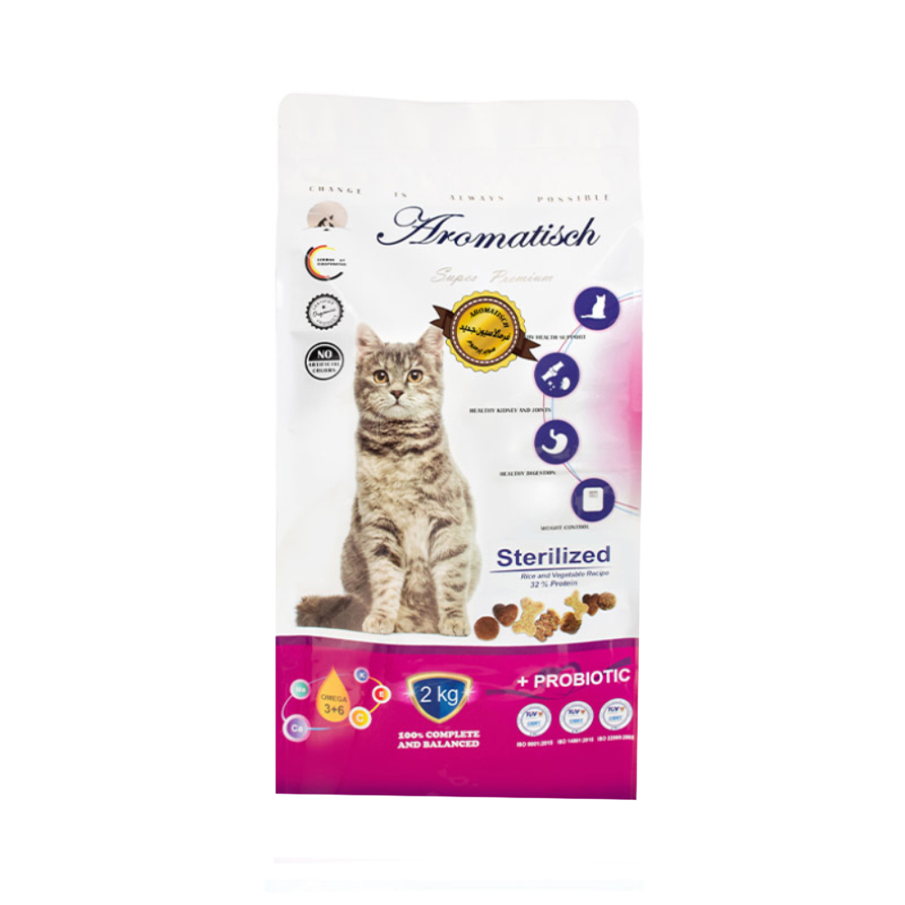 غذای خشک گربه بالغ آروماتیش مدل عقیم شده طعم گوشت بره وزن ۲ کیلوگرم