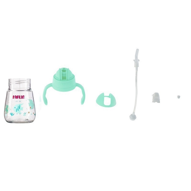 لیوان آبمیوه خوری کودک فارلین مدل نی دار سوپاپ دار کد AG-10024