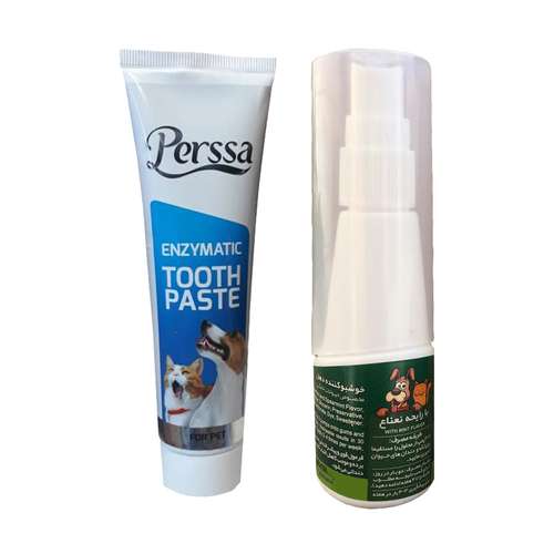 خمیر دندان و اسپری خوشبو کننده دهان سگ و گربه پرسا مدل Mint بسته دو عددی