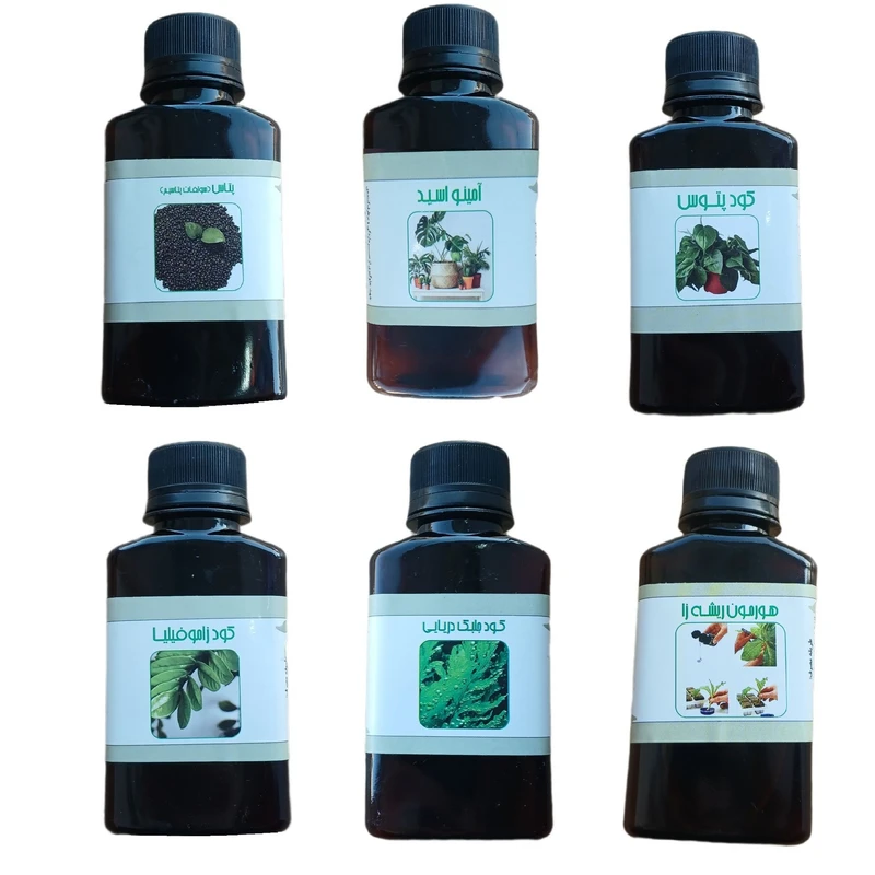 کود مایع پتاس و امینو اسید و پتوس و جلبک دریایی و زاموفیلیا و هورمون ریشه زا مدل life drop حجم 110 میلی لیتر بسته 6 عددی