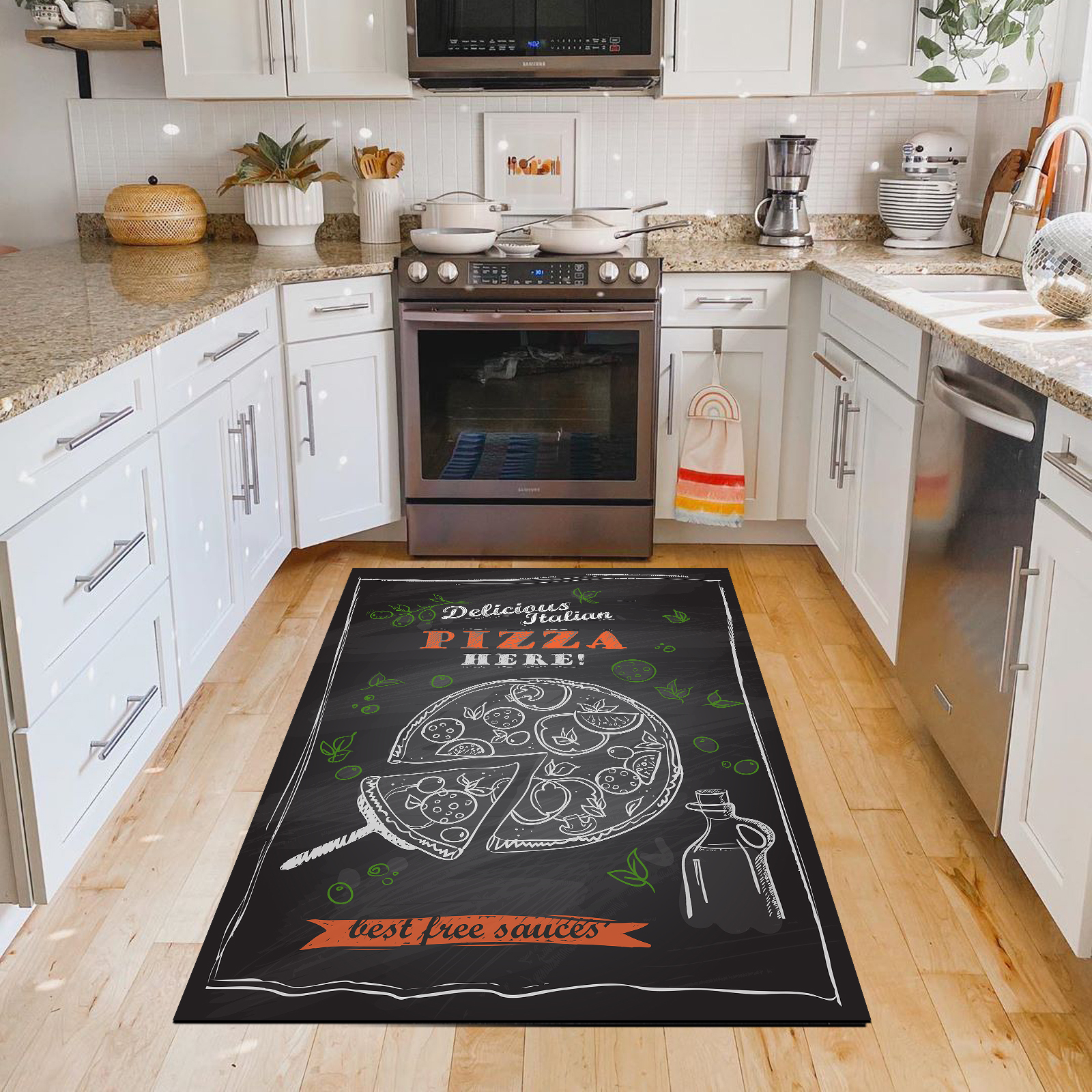 فرش پارچه ای مدل آشپزخانه طرح فانتزی پیتزا تنوری کد 6019