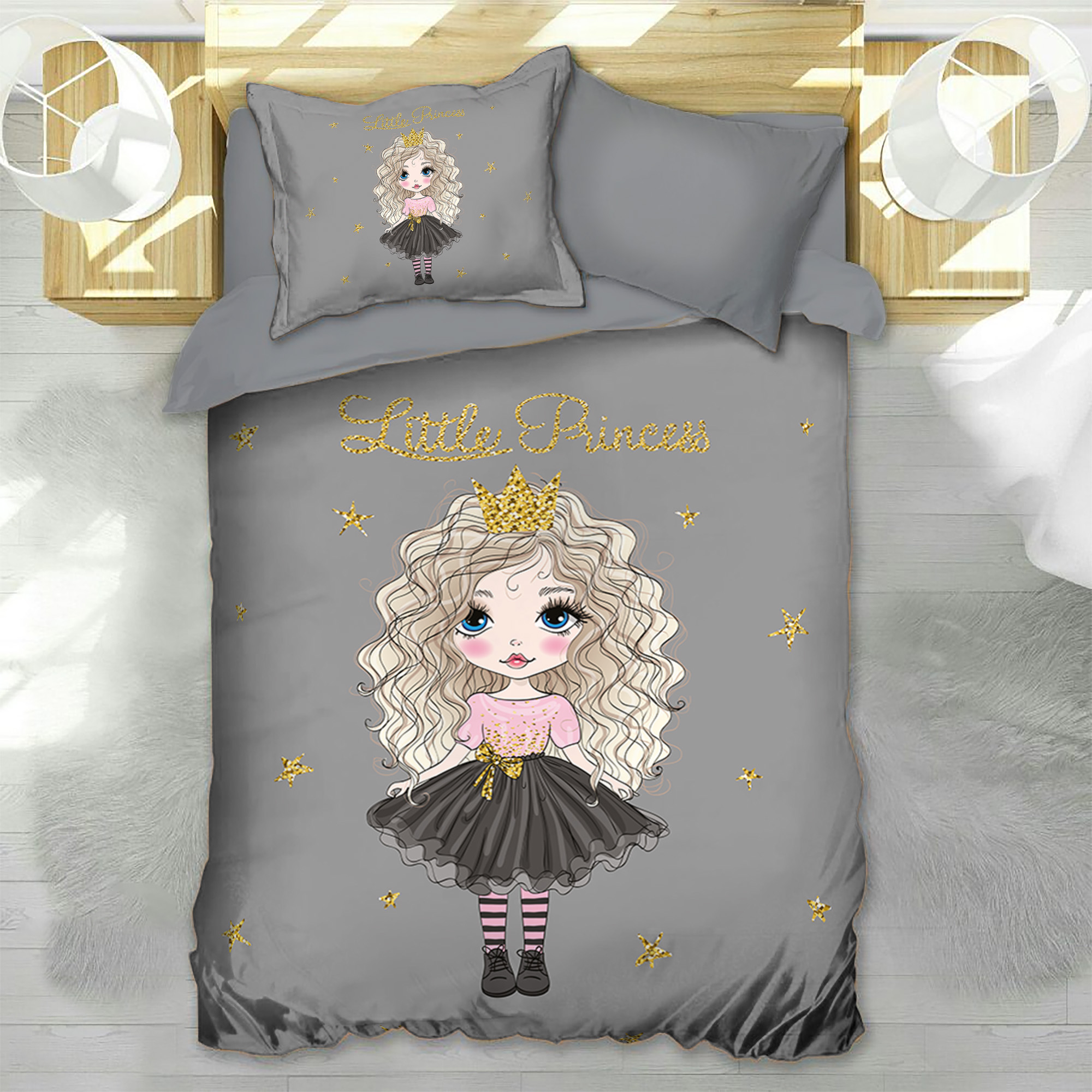 سرویس خواب مدل دختر موفرفری یک نفره 4 تکه