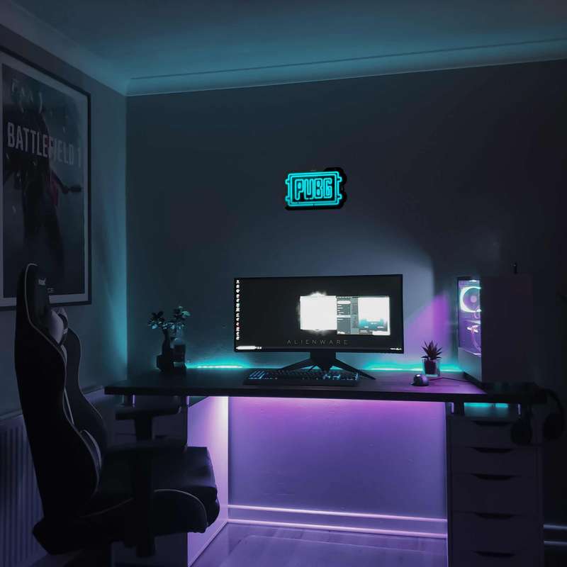 چراغ دیواری نئون دیزاین مدل Pubg-Logo-BL_TBL