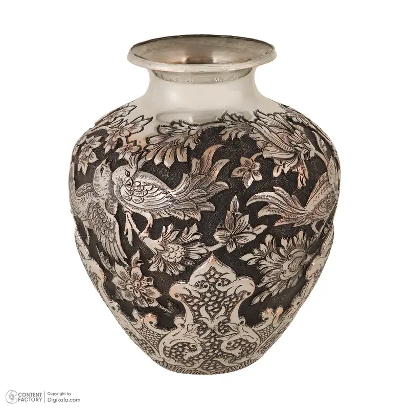 گلدان قلمزنی قهرمانی طرح گل و پرنده کد 909