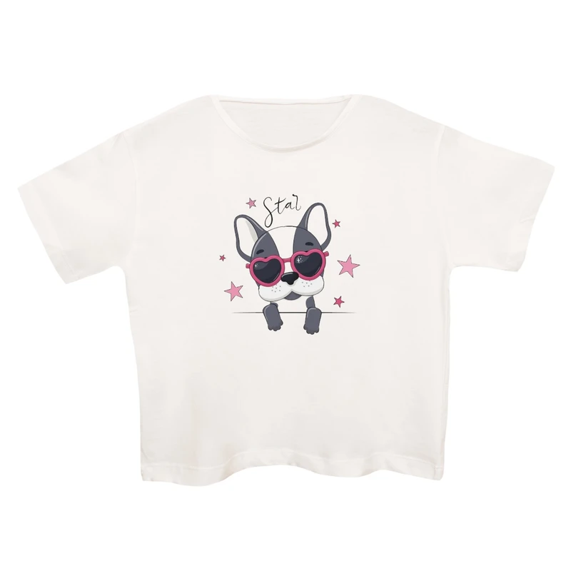 کراپ‌تی شرت آستین کوتاه زنانه مدل سگ کد 13