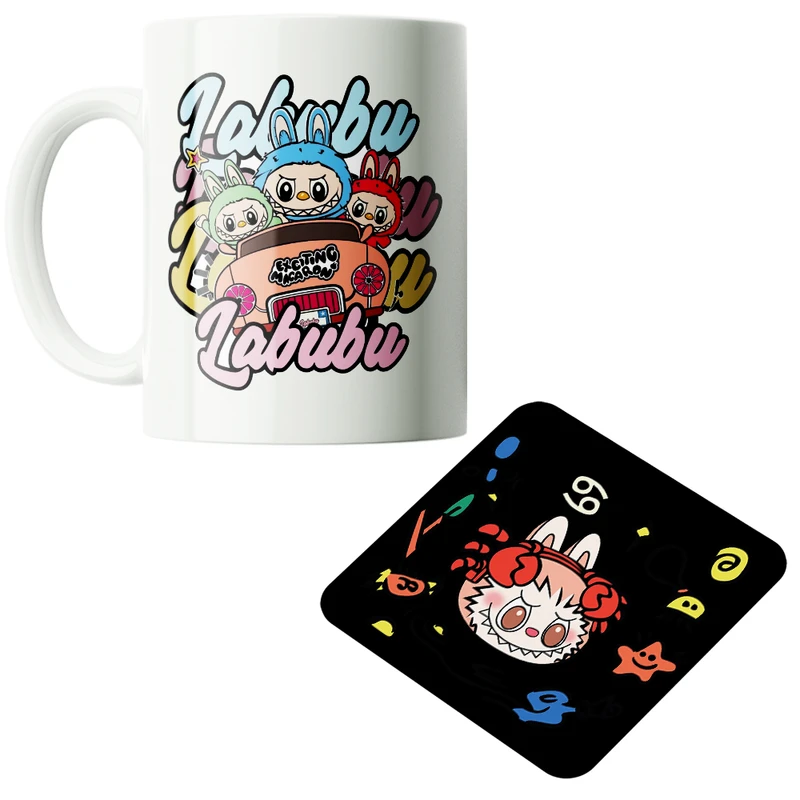 ماگ پاد آفرین مدل عروسک لبوبو کد PZ422 به همراه زیرلیوانی