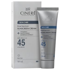 کرم ضد آفتاب بیرنگ صورت سینره SPF 45 آقایان مدل MEN Care محافظ UVA ،UVB و PA+++ مناسب برای انواع پوست حجم 50 میلیلیتر