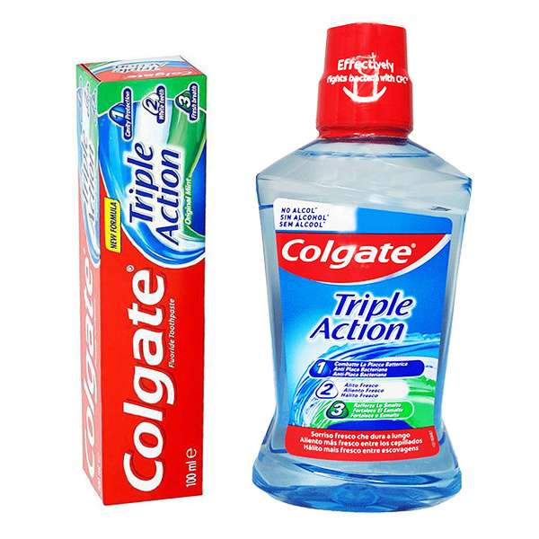 خمیر دندان کلگیت مدل Triple Action حجم 100 میلی لیتر به همراه دهان شویه کلگیت مدل Triple Action حجم 500 میلی لیتر