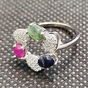 انگشتر نقره زنانه مدل سنگ یاقوت و زمرد کد258