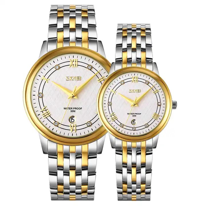 ست ساعت مچی عقربه ای زنانه و مردانه اسکمی مدل 9272GD