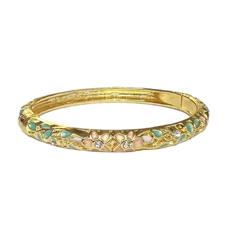 دستبند النگویی زنانه مدل میناکاری طرح گل و نگین کد A2