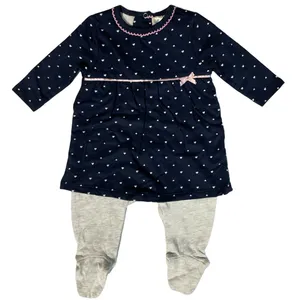 ست تونیک و جوراب شلواری نوزادی توپومینی مدل قلبدار کد 372  رنگ سرمه ای