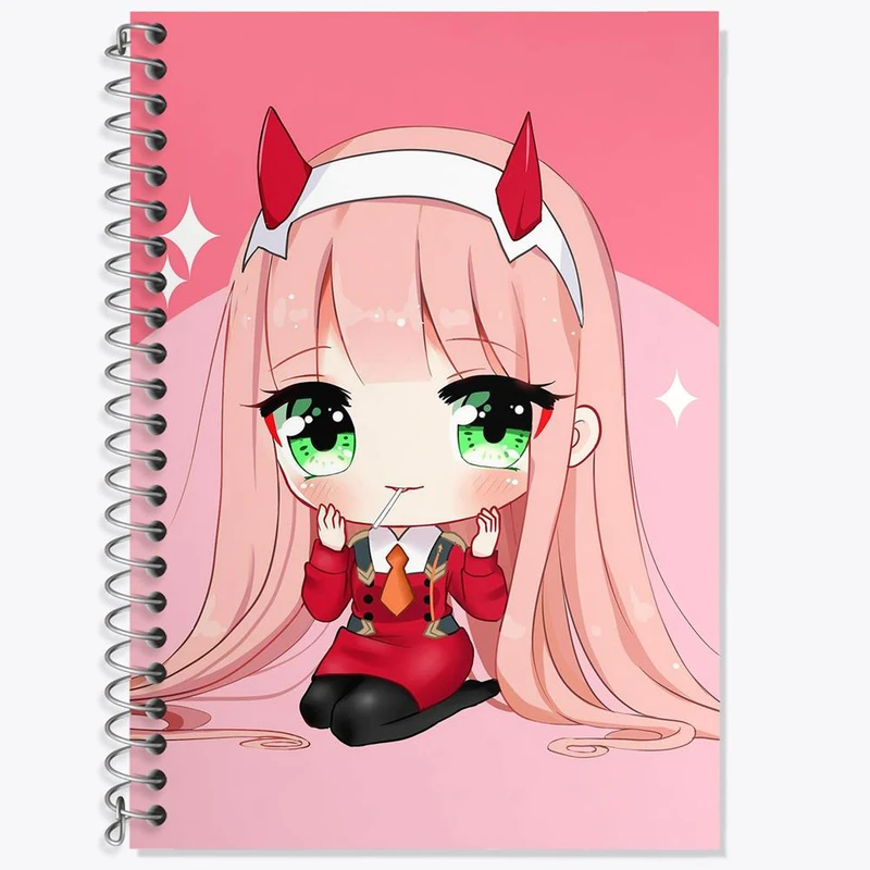 دفتر زبان 50 برگ خندالو مدل دو خط طرح زیروتو انیمه دارلینگ Darling کد 10515