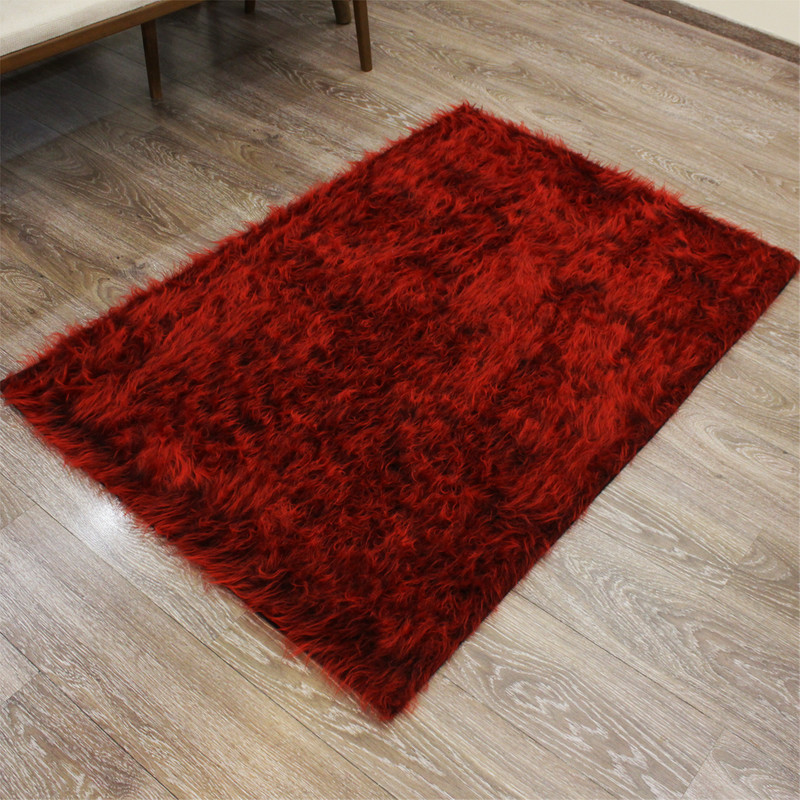 فرش ماشینی شاران هوم طرح خز پرز بلند فانتزی زمینه قرمز